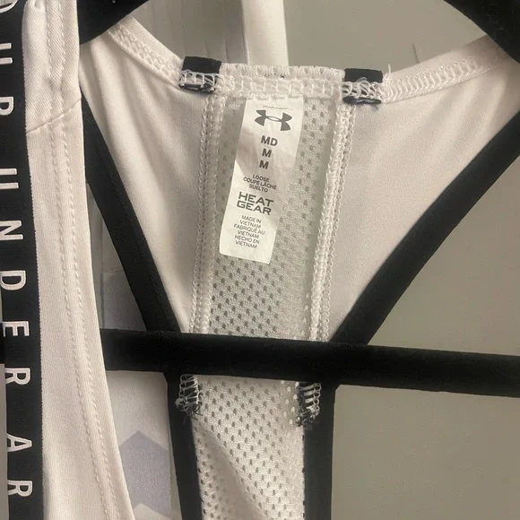 Under Armour White Racerback Tank with Black Trim and Multicolor Logo - Picture 2 of 4